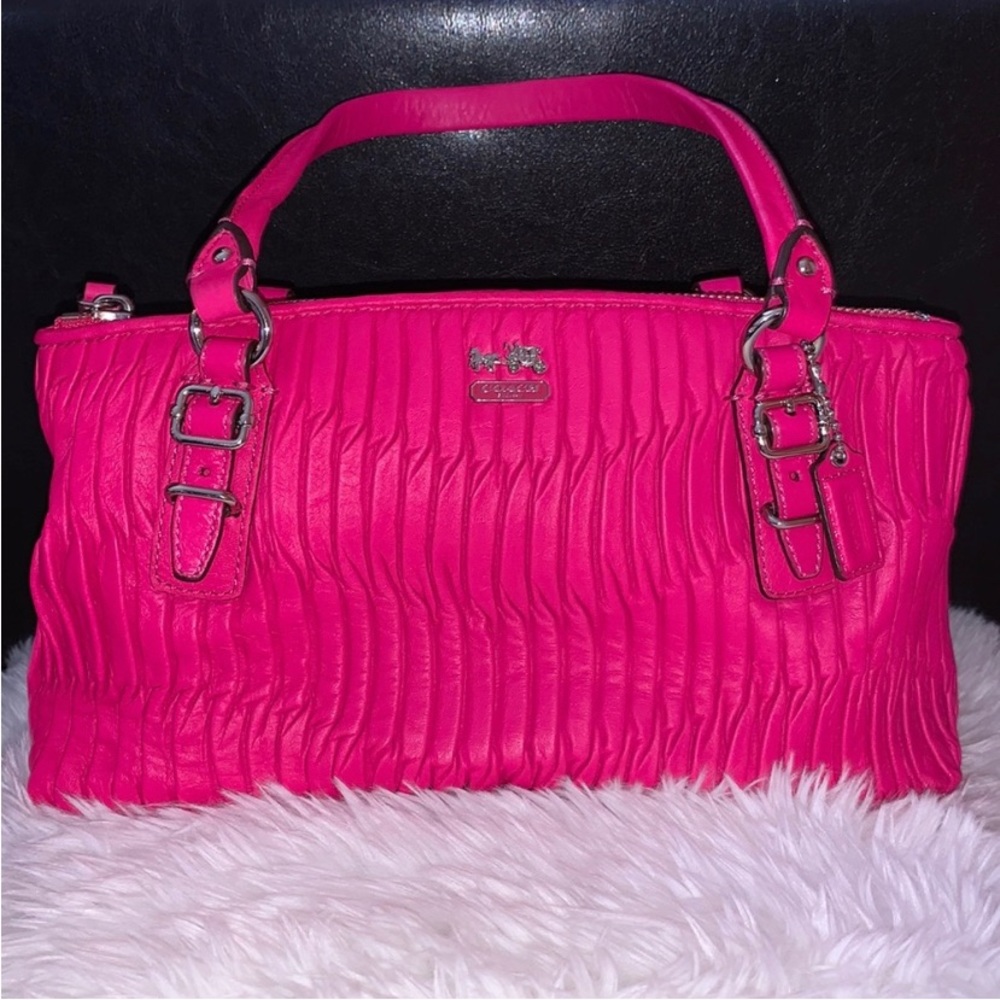 NEW! COACH Madison Gathered Leather Hot Pink Small Hand Bag Purse